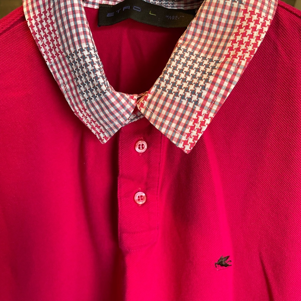 Etro Red Polo Shirt with Checkered Collar